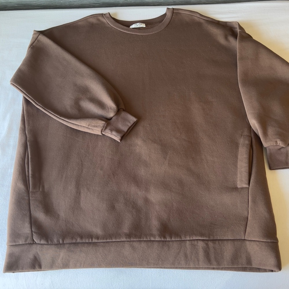 Zenana Womens 2X Brown Oversized Fleece Pockets Sweatshirt OT-2921XBA - Picture 6 of 10